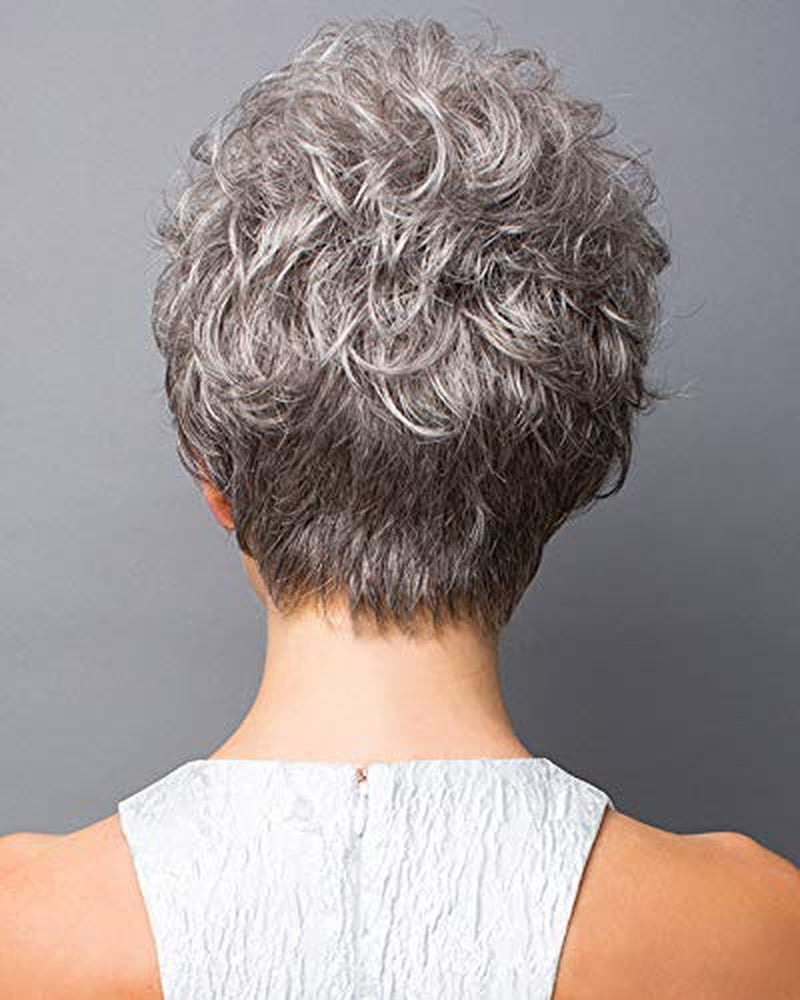 Short Curly Gray Wigs for Women Pixie Cut Wig Grey Easy-Care Human Hair Wigs for Women
