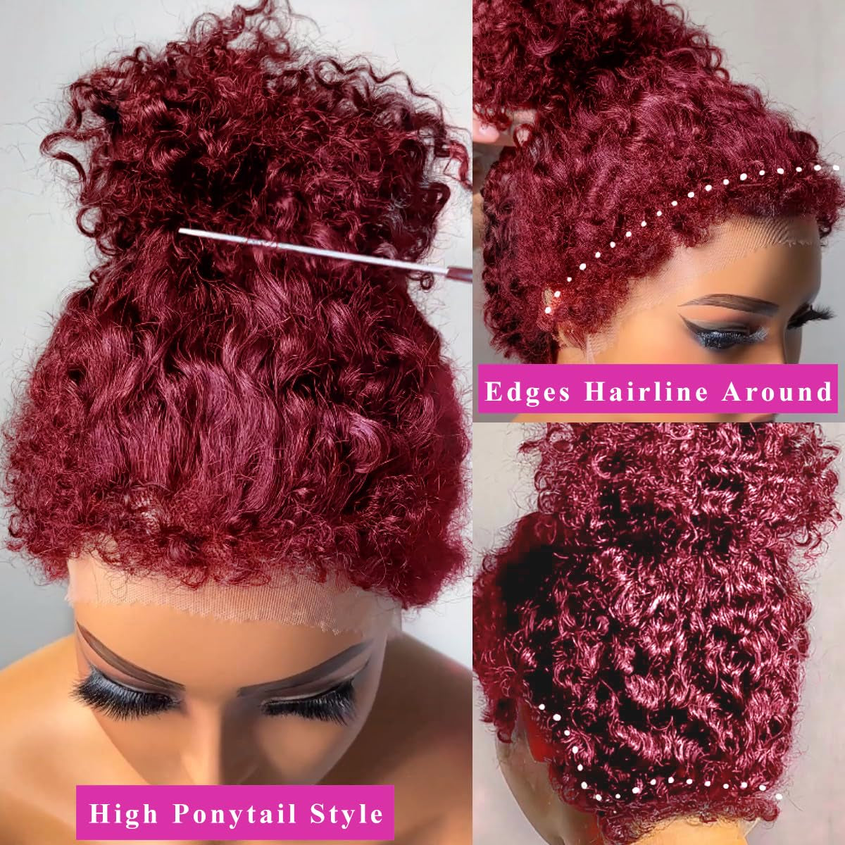 250% Density Deep Wave Lace Front Wigs - 360 Full Lace Deep Curly Wave Wigs - Pre Plucked with Baby Hair - 99J Burgundy Wet and Wavy Human Hair Wig
