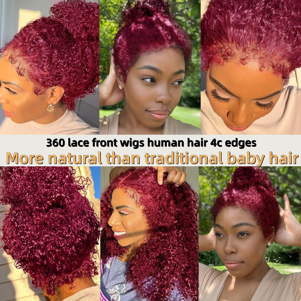 250% Density Deep Wave Lace Front Wigs - 360 Full Lace Deep Curly Wave Wigs - Pre Plucked with Baby Hair - 99J Burgundy Wet and Wavy Human Hair Wig