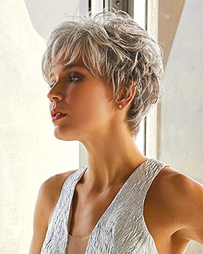 Short Curly Gray Wigs for Women Pixie Cut Wig Grey Easy-Care Human Hair Wigs for Women