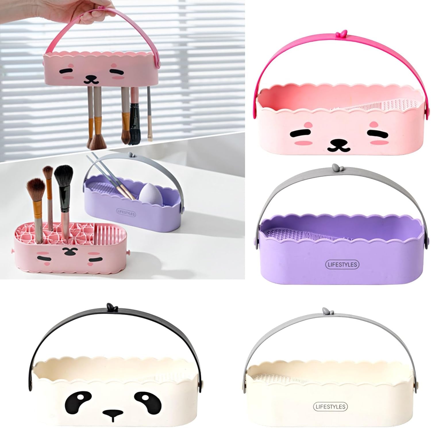 Makeup Brush Holder Makeup Brush Cleaner Beauty Eggs Cleaner Easy to Use Cosmetics Storage Box with Handle for Woman
