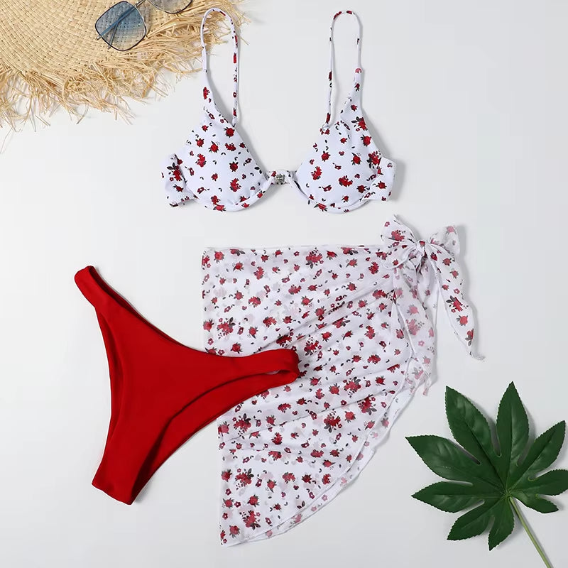 Sexy Marble Print Bikini 2021 Women Push up Bra Underwire 3 Piece Swimsuit Brazilian Beach Bathing Suit Swimwear Swimming Suits