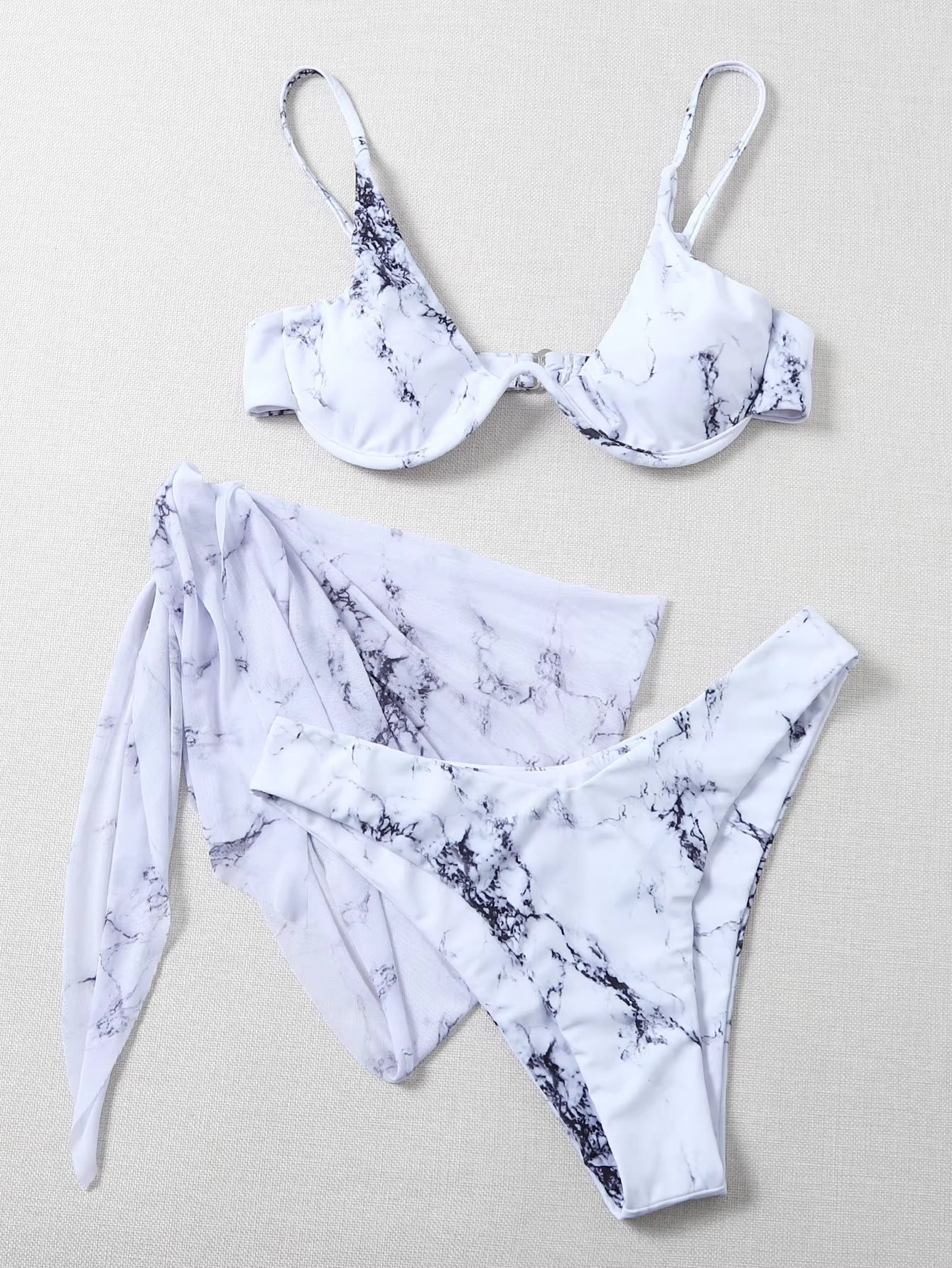 Sexy Marble Print Bikini 2021 Women Push up Bra Underwire 3 Piece Swimsuit Brazilian Beach Bathing Suit Swimwear Swimming Suits