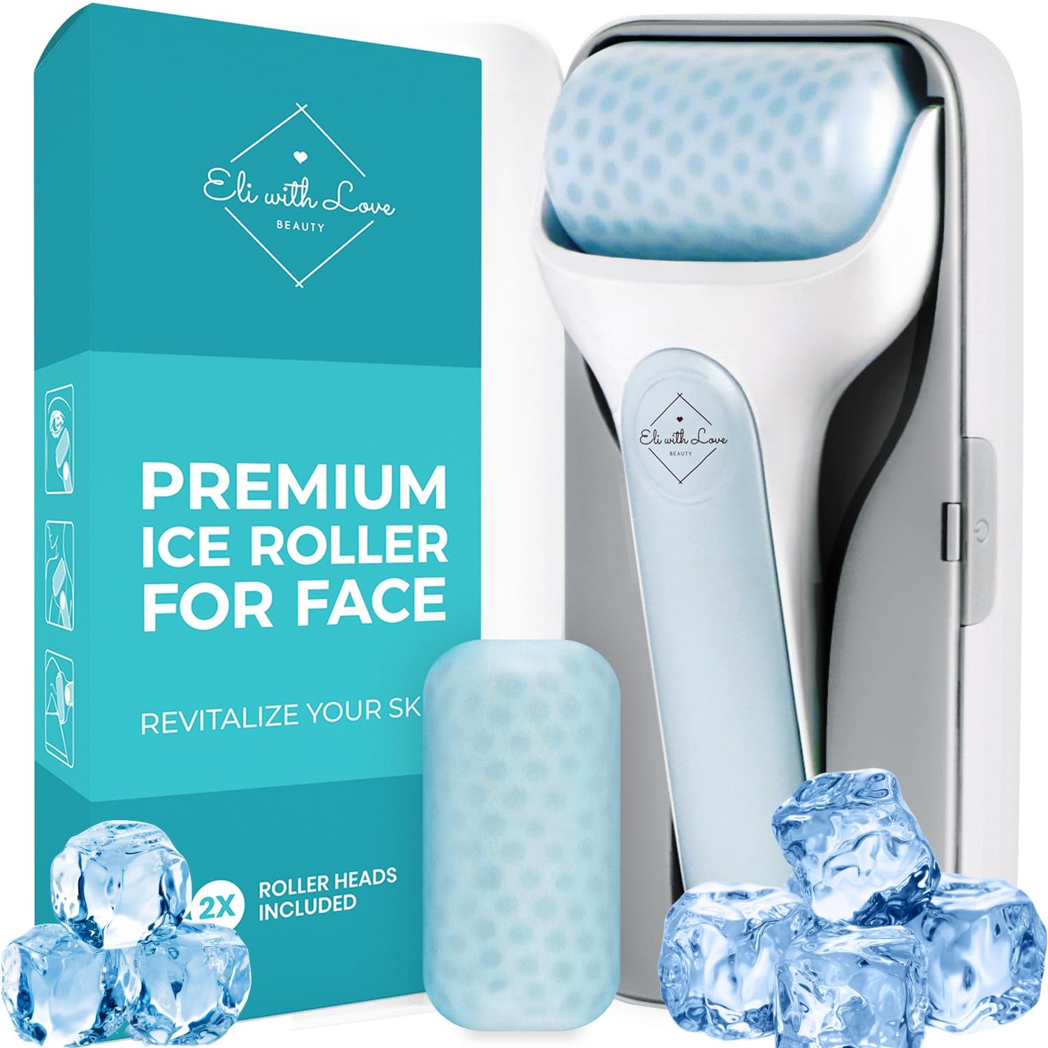 Premium Ice Roller for Face with Carry Case & Advanced Stainless Steel Gua Sha with Silicone Zip Carry Case
